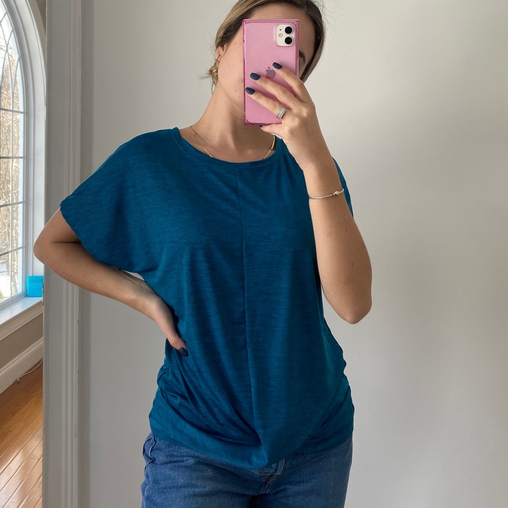 Teal front seam top